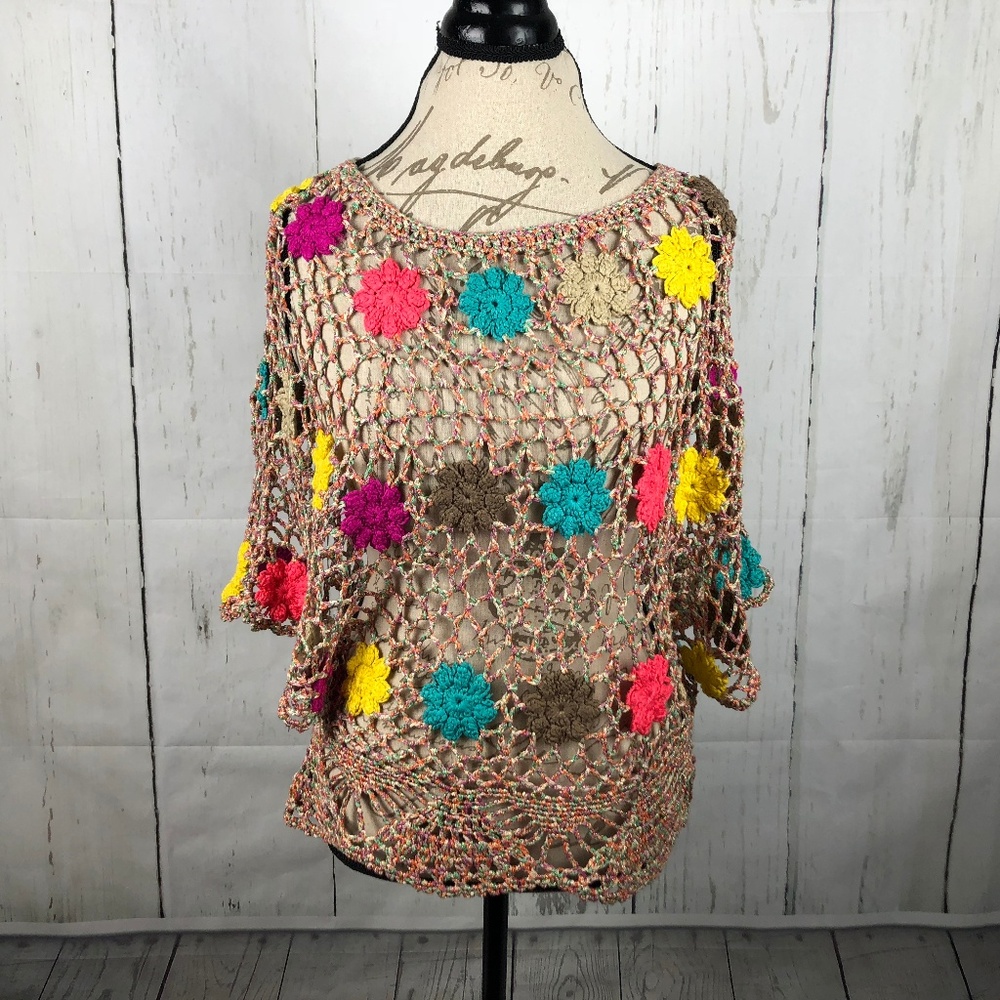 Floral Crochet Top Cover-up Boho Hippie